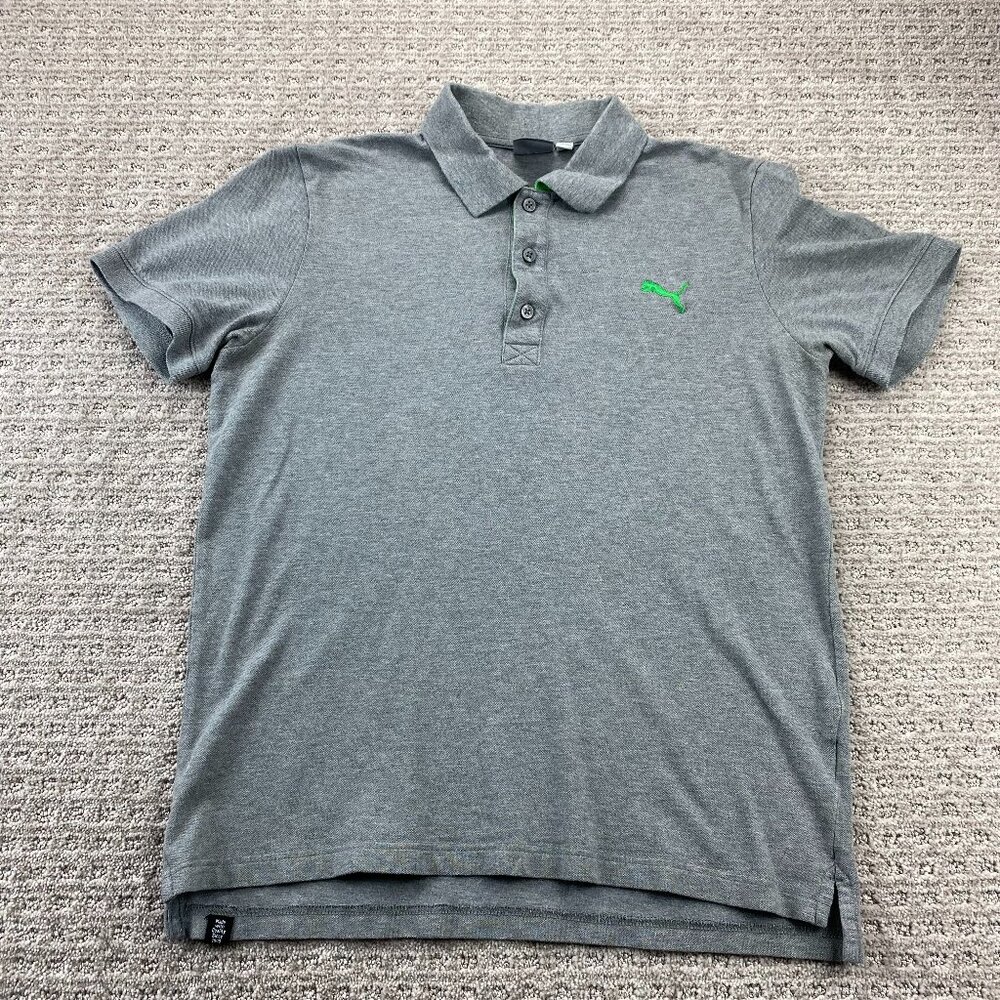 Puma Polo Shirt Men Small S Gray Golfing Golf Golfer Chest Logo Casual Active